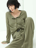 Green Waffle Knit Cardigan-0