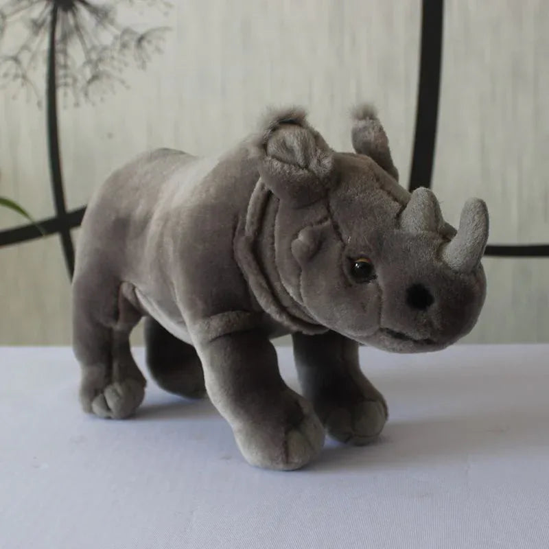 Grey Double-Horned Rhino Plush Toy