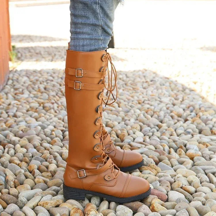 High Over The Knee Round Toe Lace-Up Women's Boots