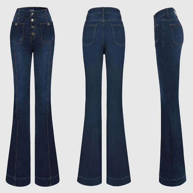 High Waist Multiple Buttons Slim Fit Denim Women's Pants Jeans