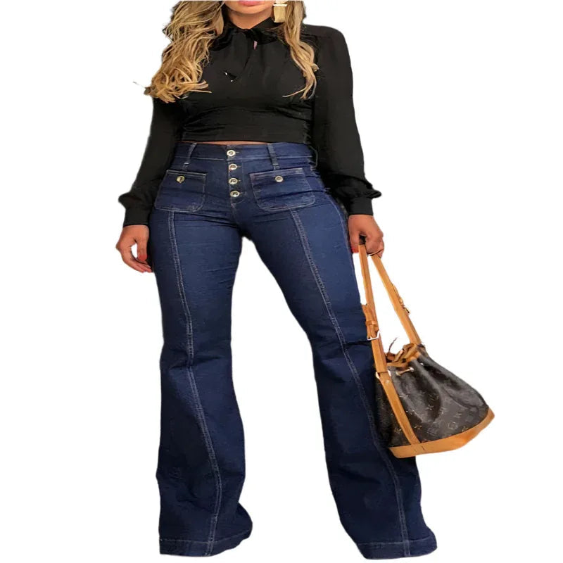 High Waist Multiple Buttons Slim Fit Denim Women's Pants Jeans