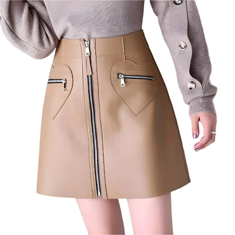 High Waist Thin Leather Skirt For Women