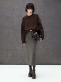 High-waisted Modern Charcoal Midi Skirt for Winter-0