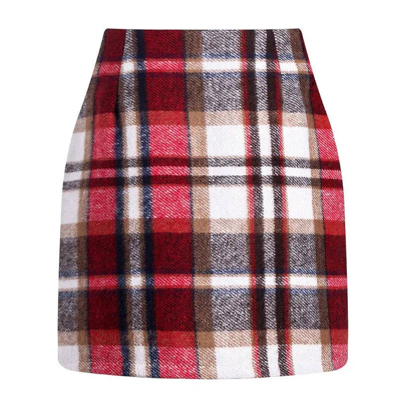 High-Waisted Plaid Tight Pencil Polyester Mini Skirt