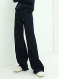 High-Waisted Straight Leg Jeans in Navy-0