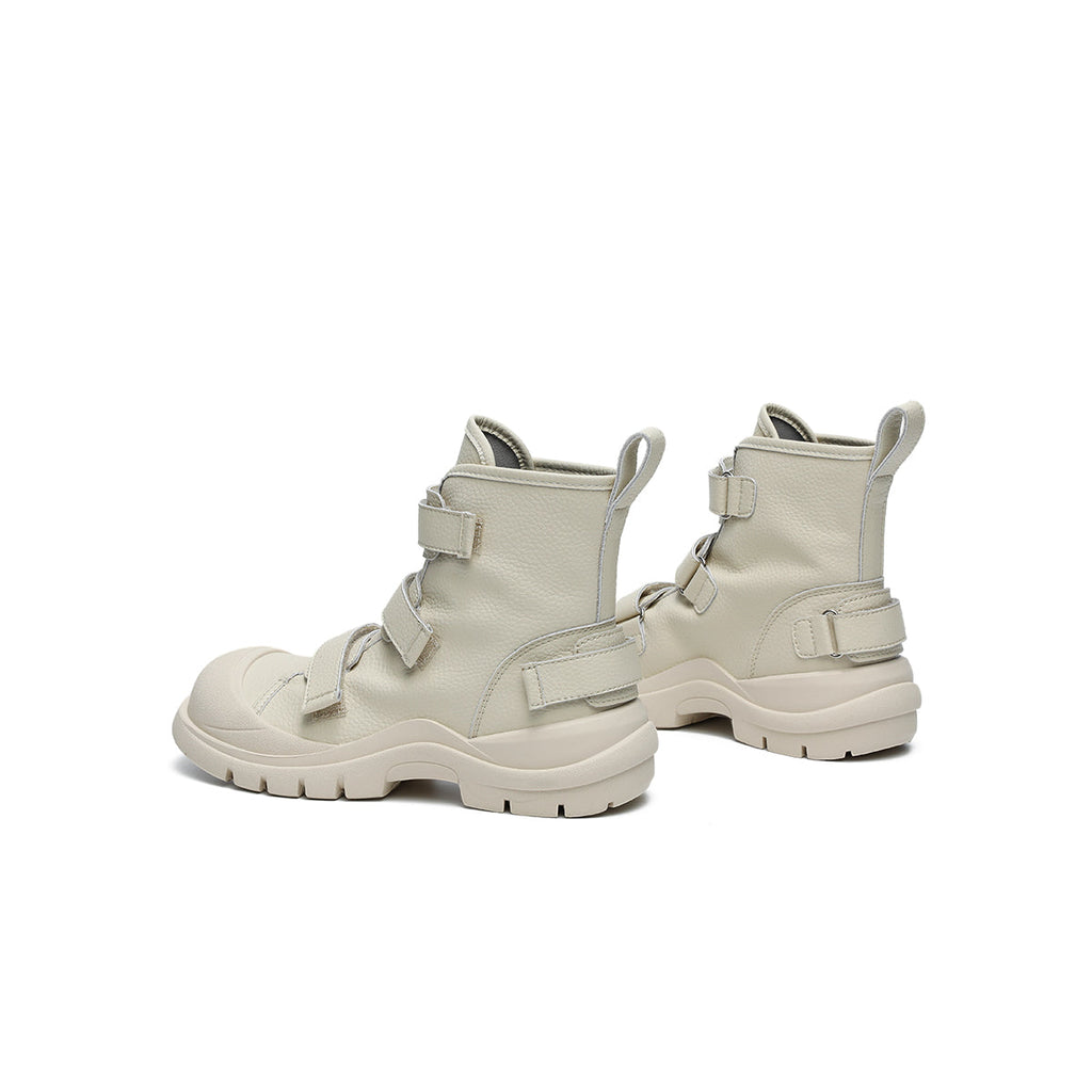 Ivory Platform Martin Boots with Velcro Straps-4