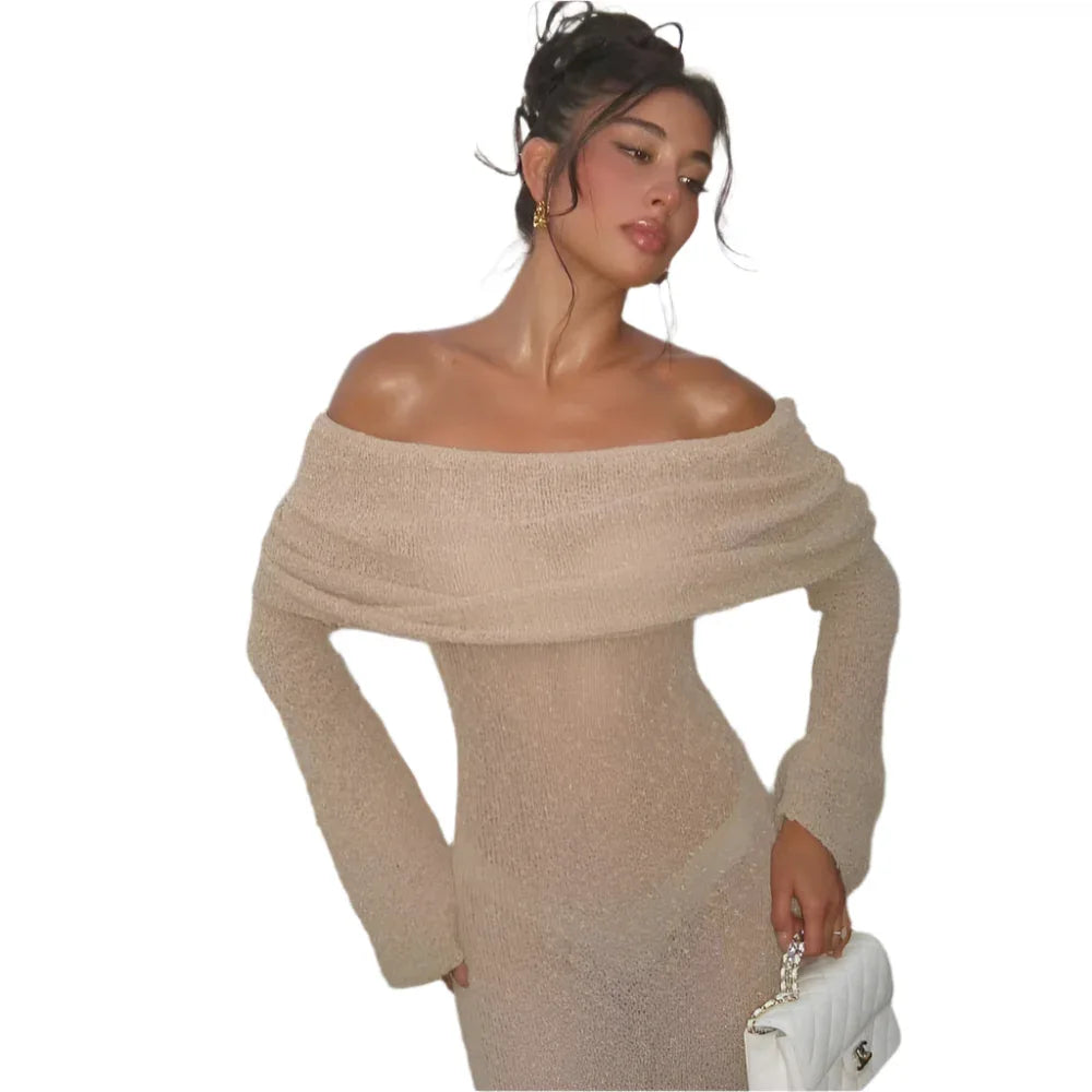 Knitted Long-Sleeved Dress For Women