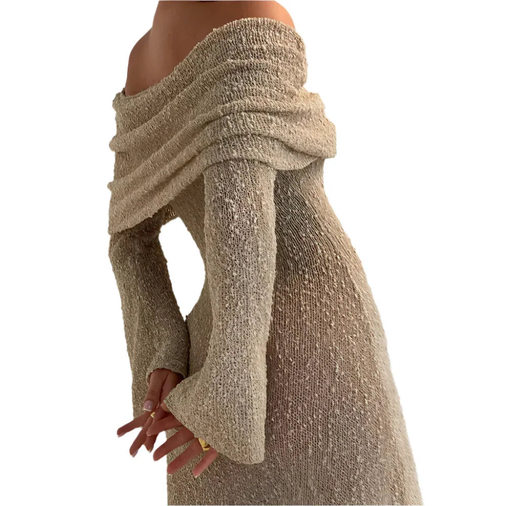 Knitted Long-Sleeved Dress For Women