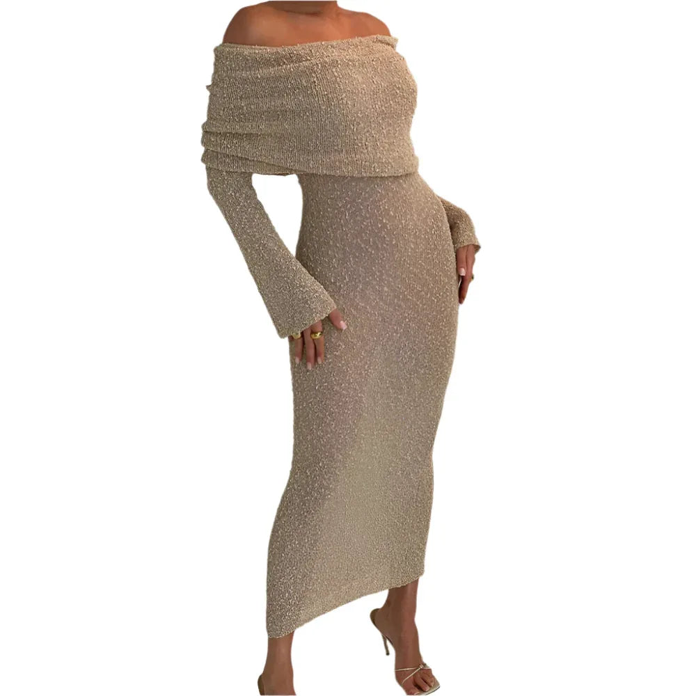 Knitted Long-Sleeved Dress For Women