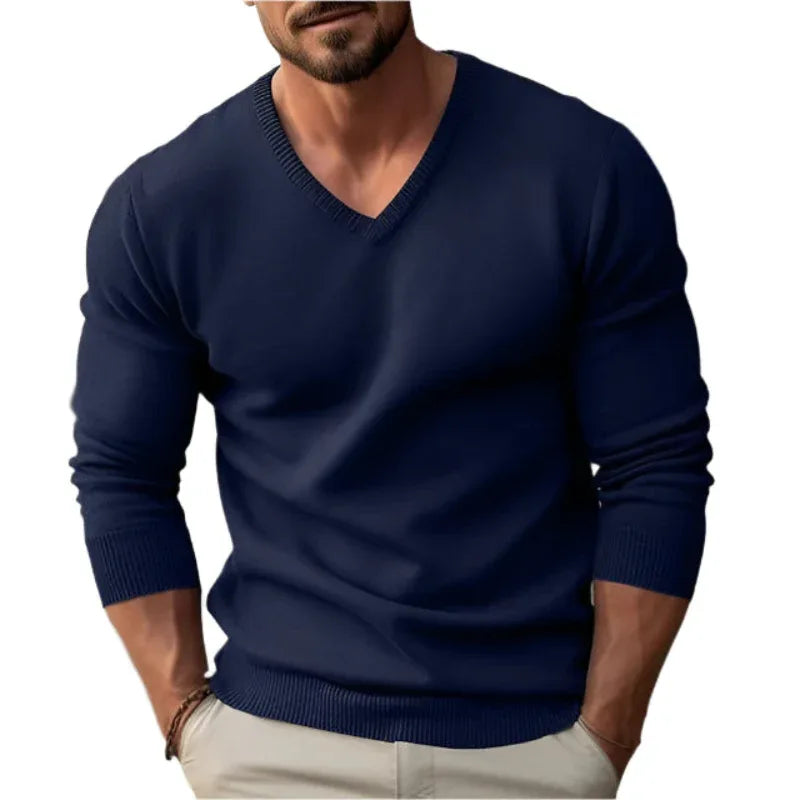 Knitted V-Neck Slim Fit Long Sleeve Sweater For Men