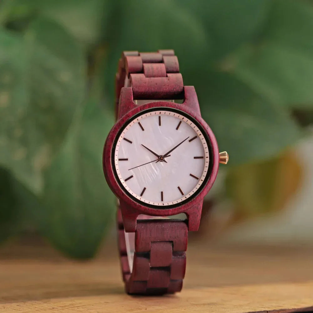 Ladies Casual Violet Wooden Women's Quartz Watch