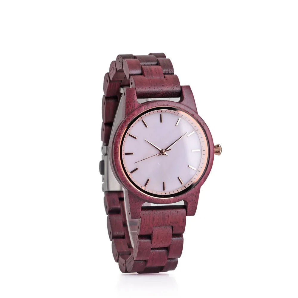 Ladies Casual Violet Wooden Women's Quartz Watch