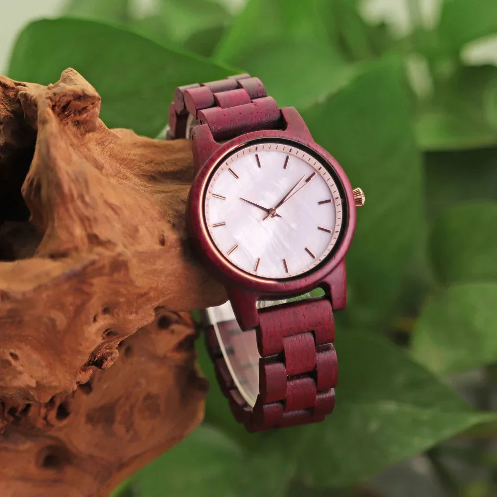 Ladies Casual Violet Wooden Women's Quartz Watch