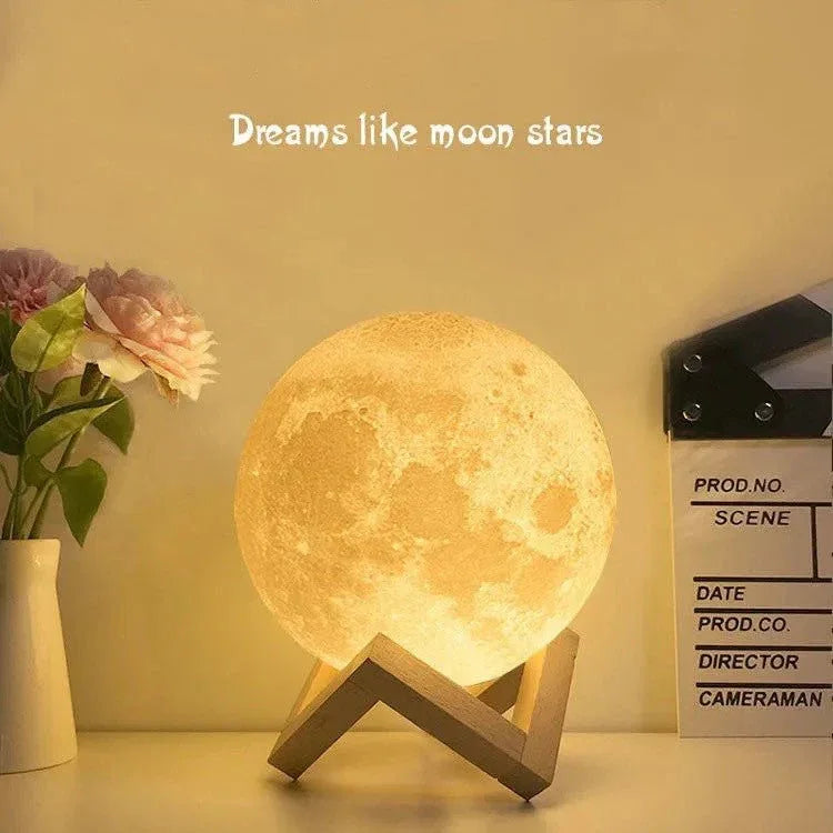 LED Moon Night Table Lamp With Wooden Base & 16 Different Colors