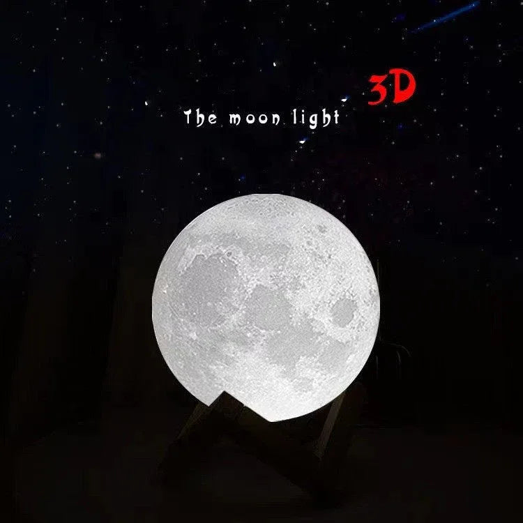 LED Moon Night Table Lamp With Wooden Base & 16 Different Colors