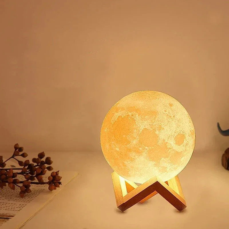 LED Moon Night Table Lamp With Wooden Base & 16 Different Colors