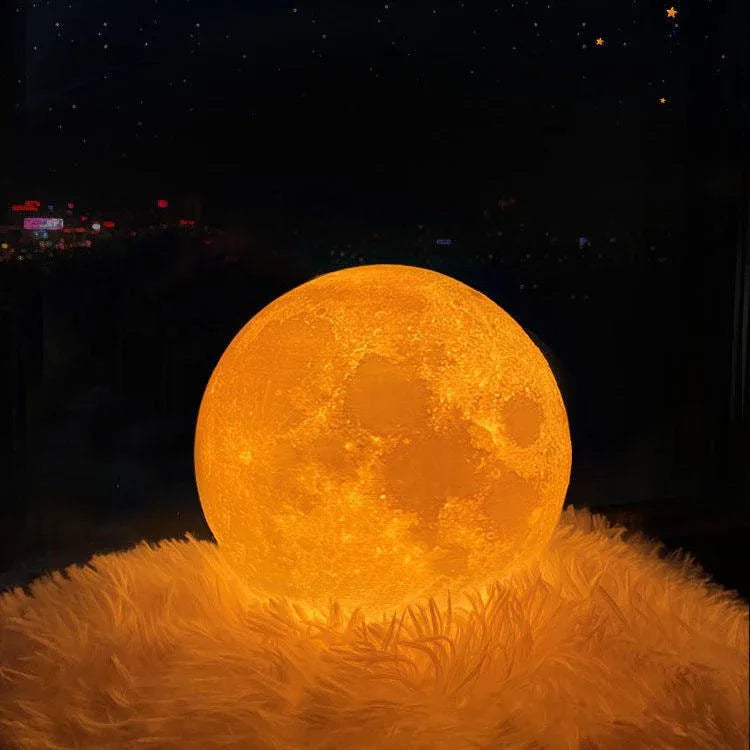 LED Moon Night Table Lamp With Wooden Base & 16 Different Colors