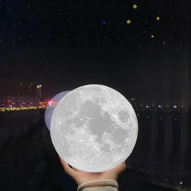 LED Moon Night Table Lamp With Wooden Base & 16 Different Colors