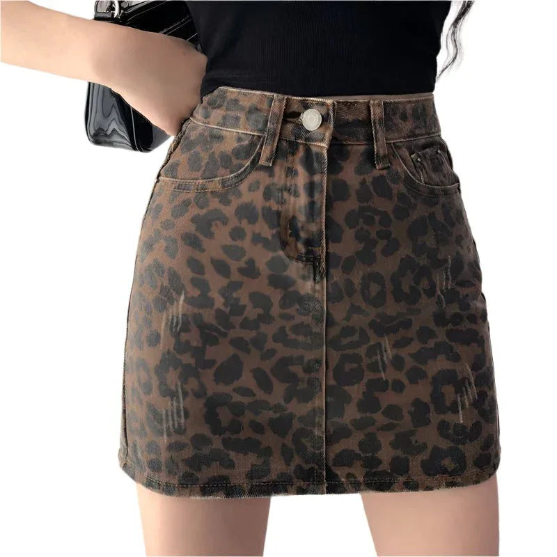 Leopard Print Slimming Sheath Retro A-Line Skirt