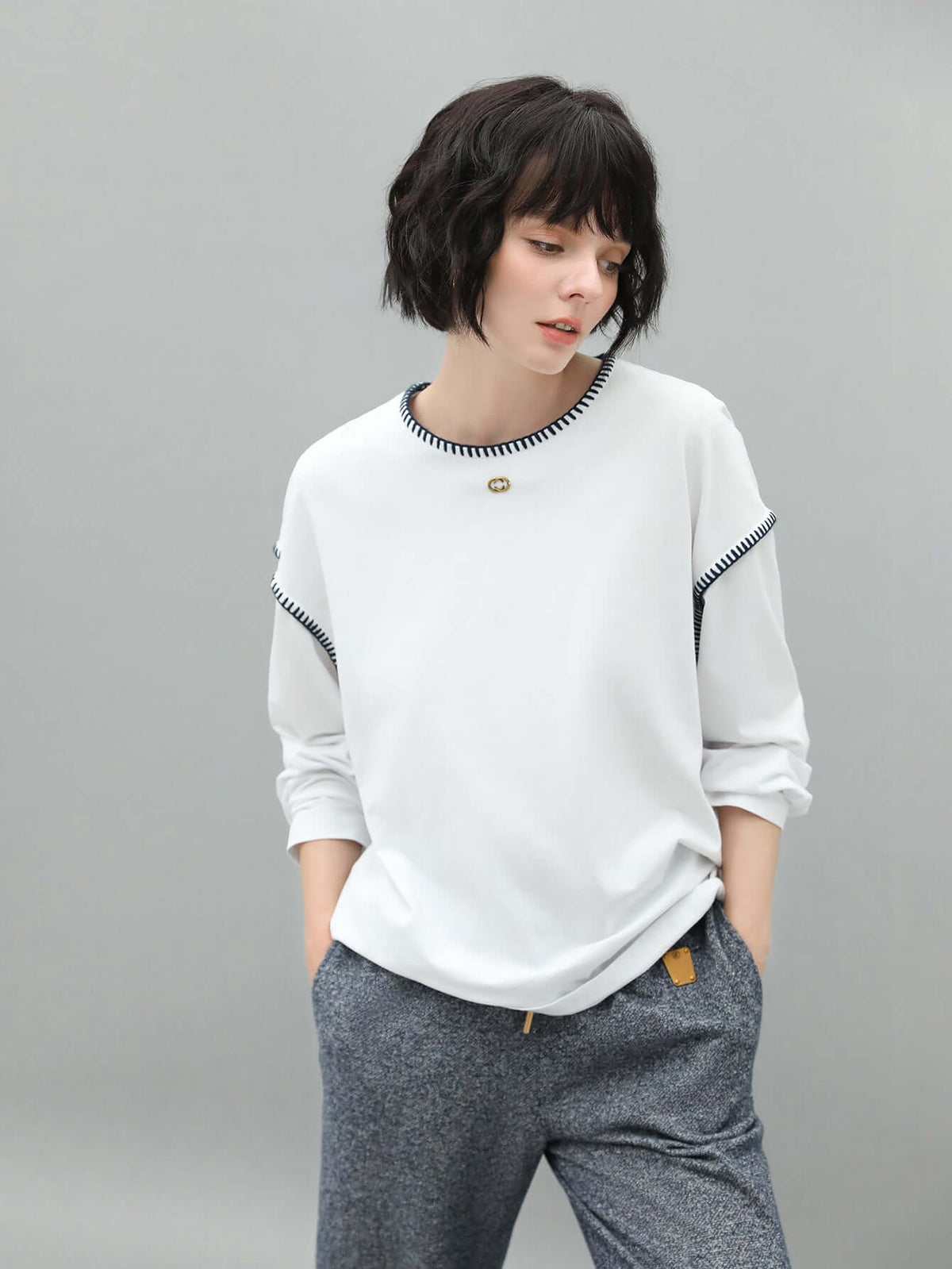 Long Sleeve Tee with Contrast Stitching