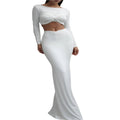 Long-Sleeved Crop Top & Shirred Maxi Skirt Two-Piece Set