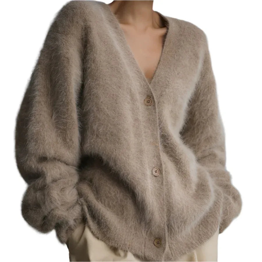 Loose V-Neck Button Cardigan Fall Winter Fashion Single Breasted Knitted Sweater Top Women's Clothing