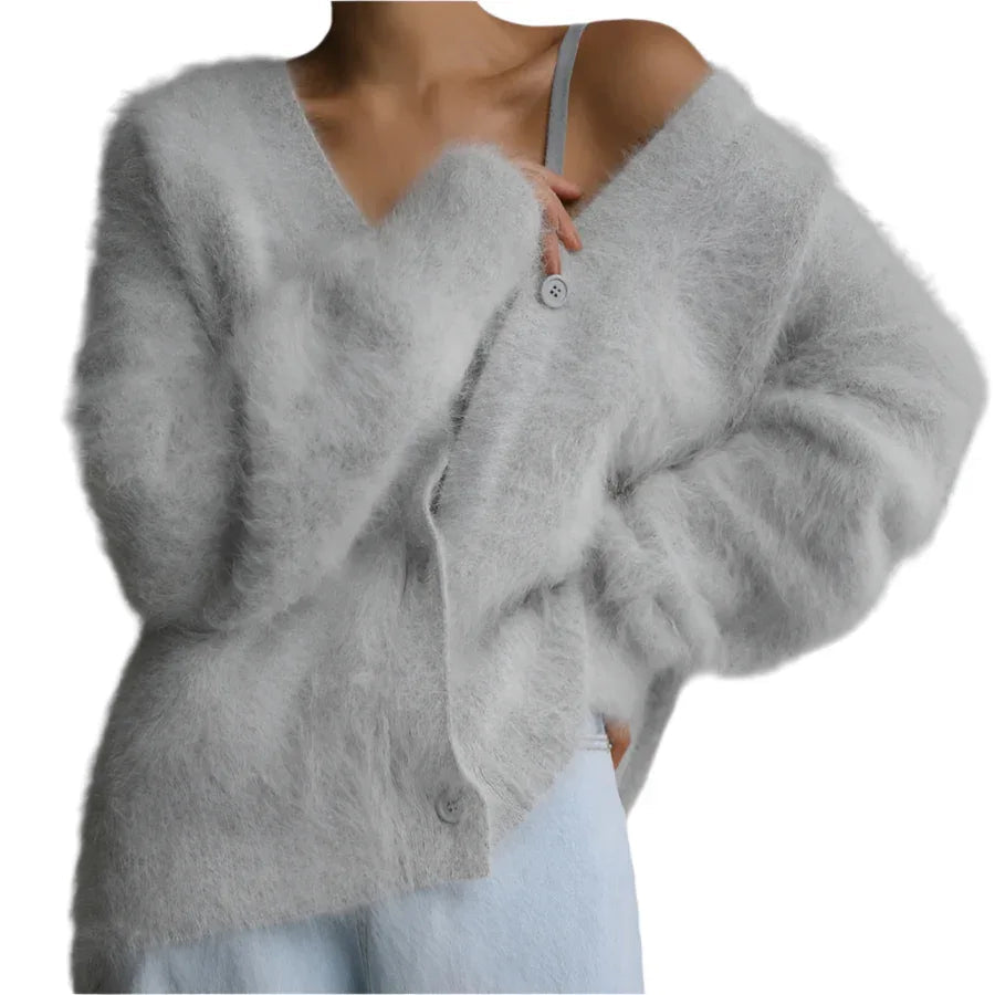 Loose V-Neck Button Cardigan Fall Winter Fashion Single Breasted Knitted Sweater Top Women's Clothing