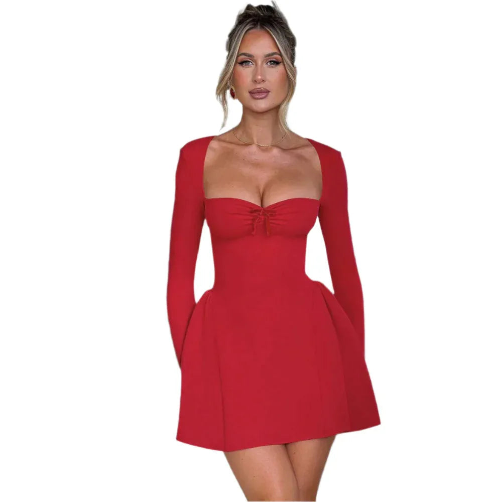 Low-Neck Long-Sleeved Fashionable Evening Party Clothing Dress For Women