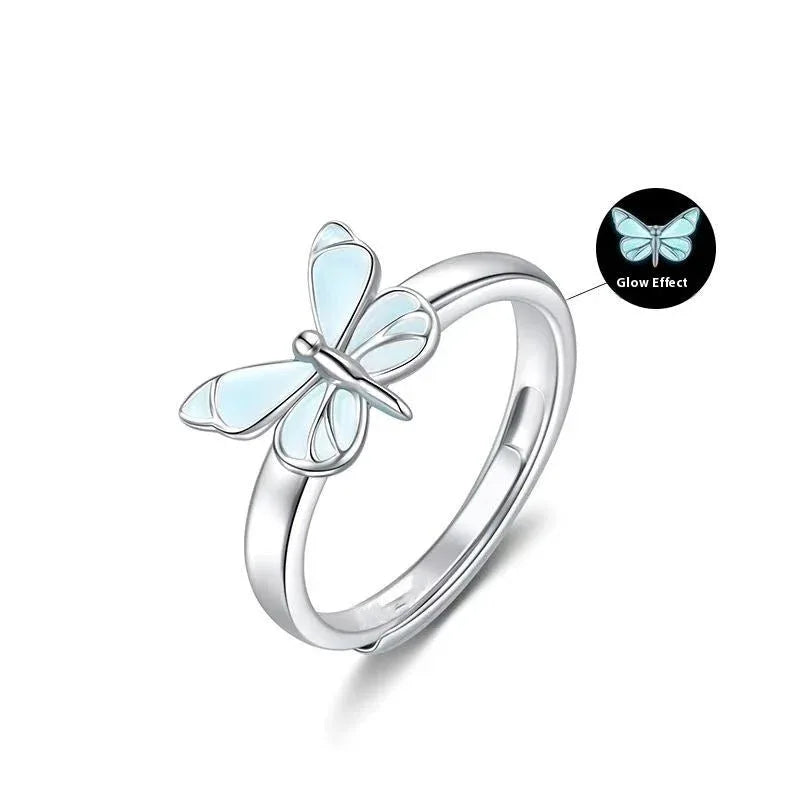 Luminous Blue Butterfly Ring