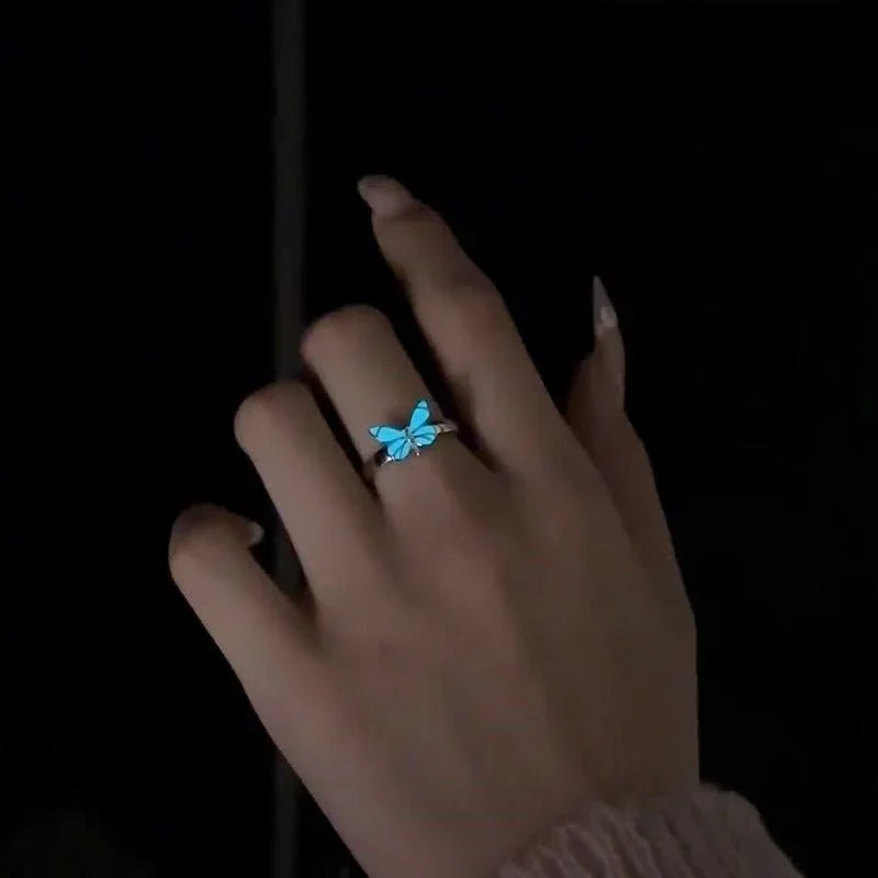 Luminous Blue Butterfly Ring