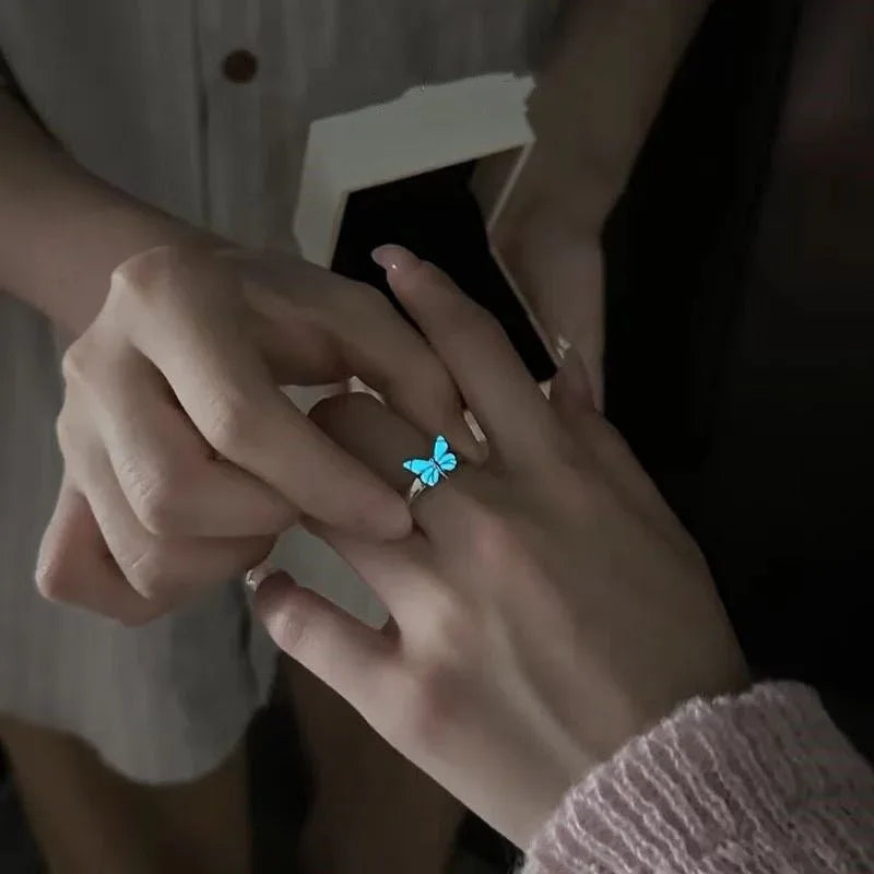 Luminous Blue Butterfly Ring