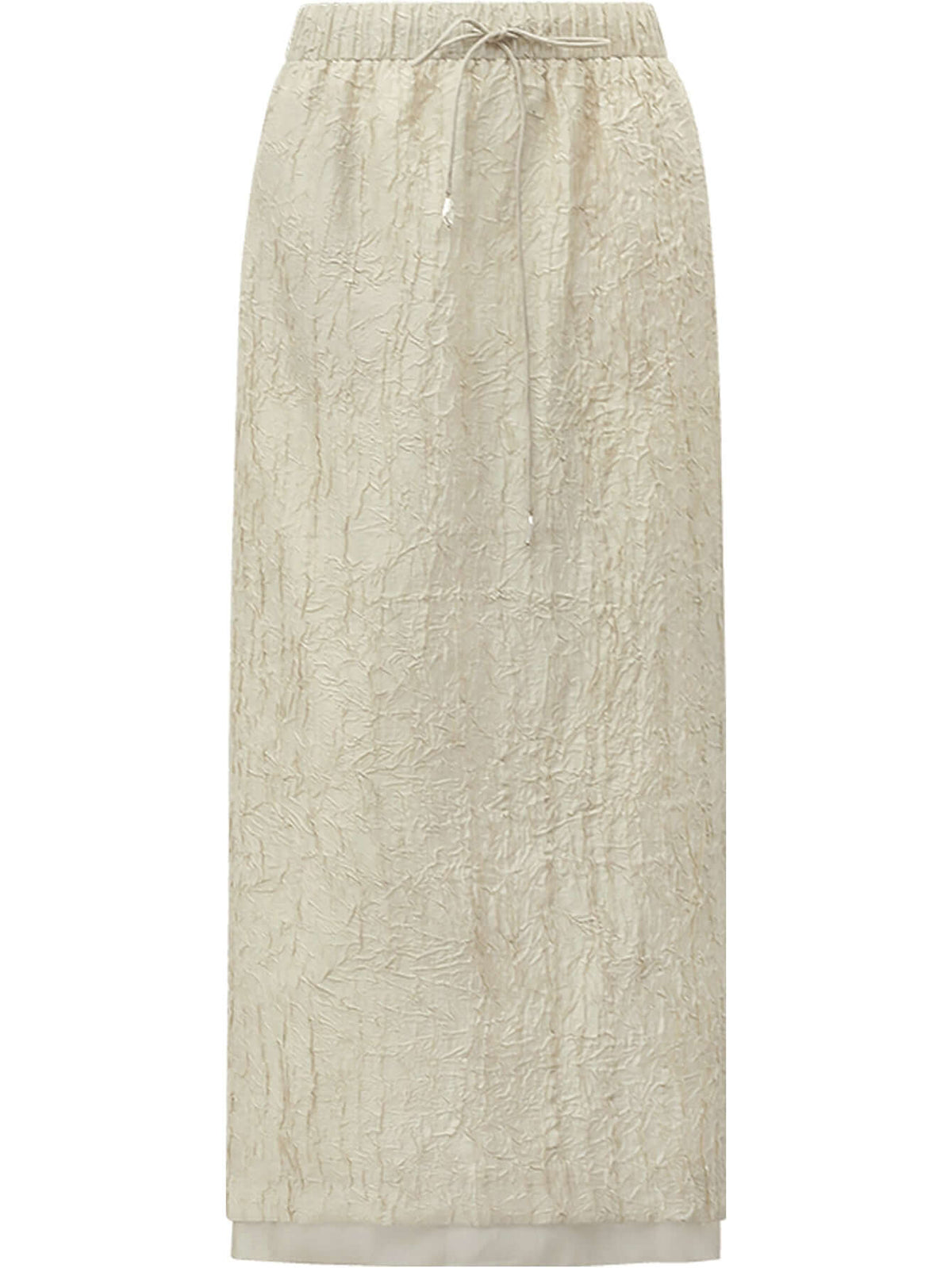 Luxe Contrast Champagne Silk Textured Satin Midi Skirt