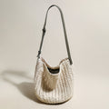 Medium White Beach Tote Bag with Blue Leather Straps-0