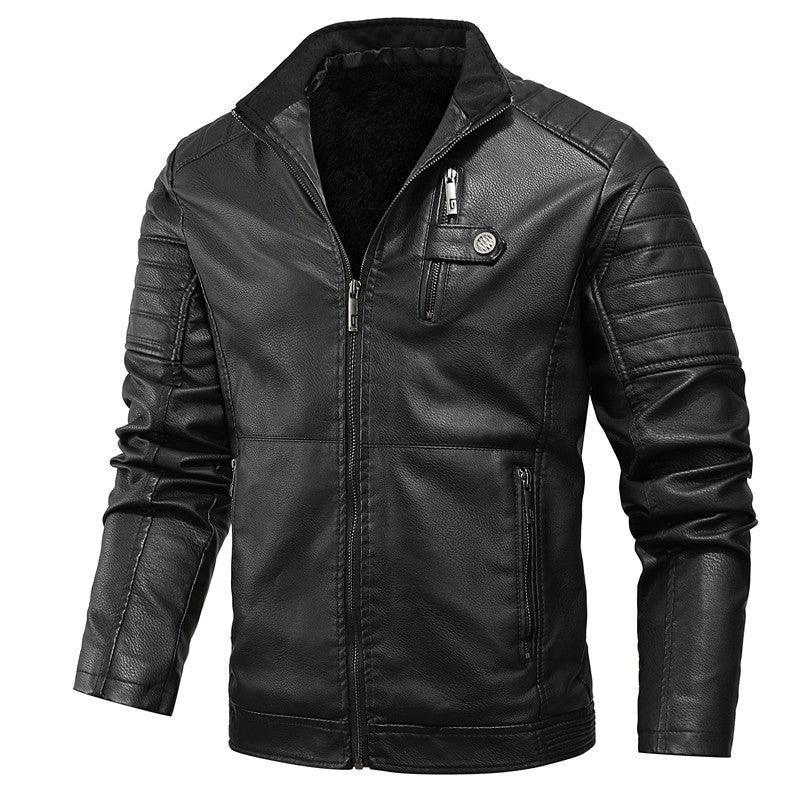 Men's Artificial Leather Velvet Thickening Motorcycle Jacket