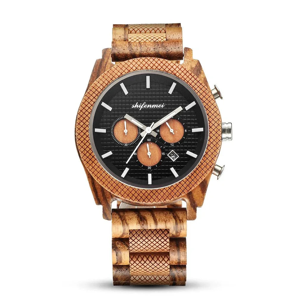 Men's Chronograph Calendar Sports Wood Watch
