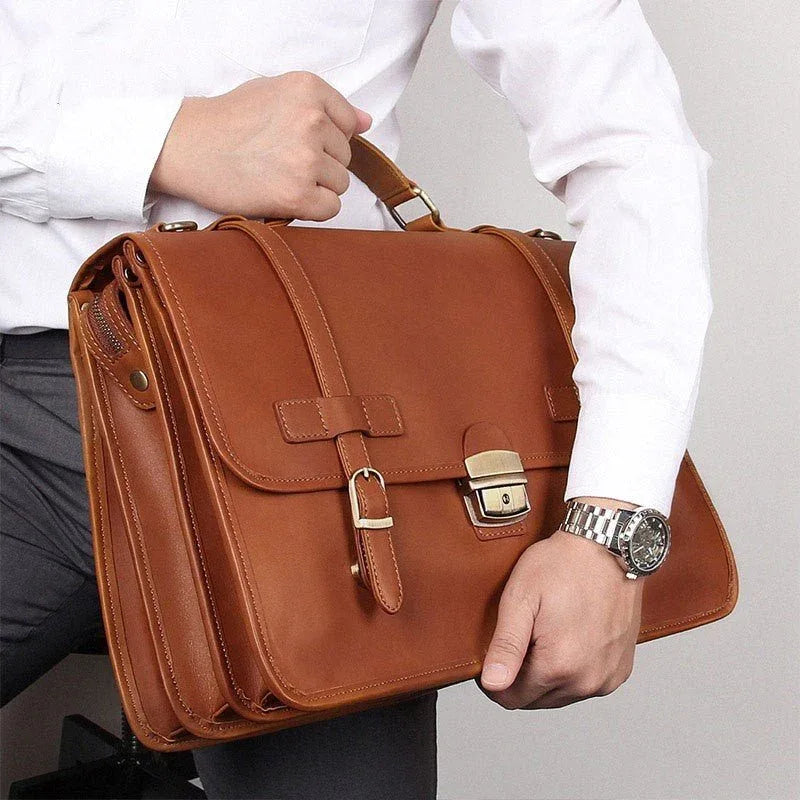 Men's Exquisite Leather Briefcase Shoulder Bag