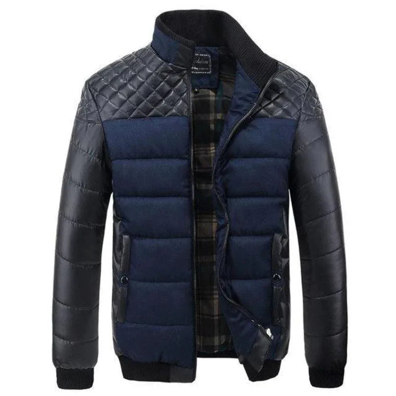 Men's Fashionable Winter Jackets With Patchwork Stitching & Self-Cultivation Collar