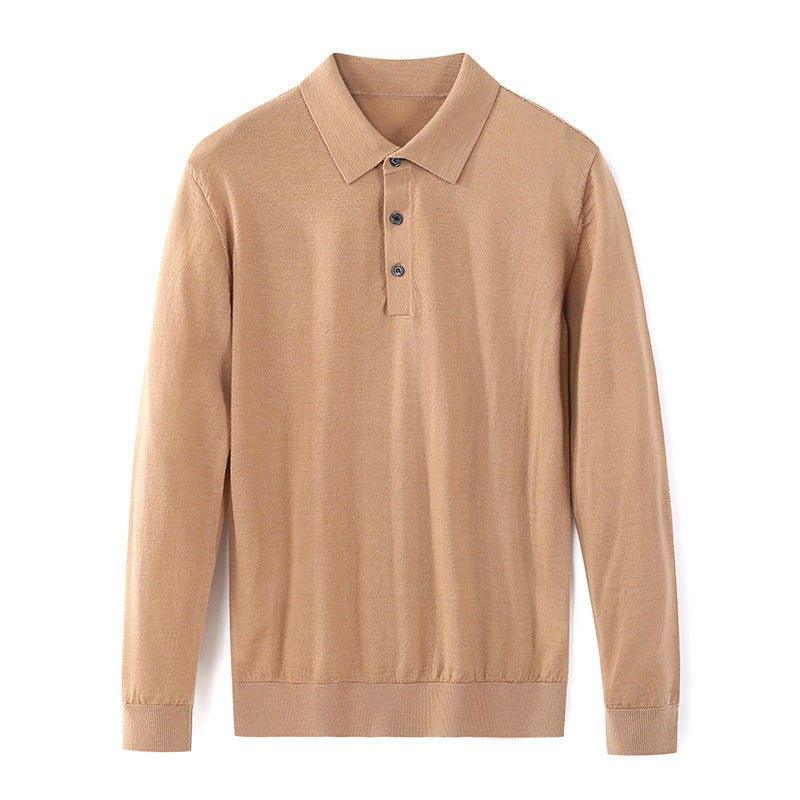 Men's Fine Knitted Long Sleeve Wool Polo Shirt