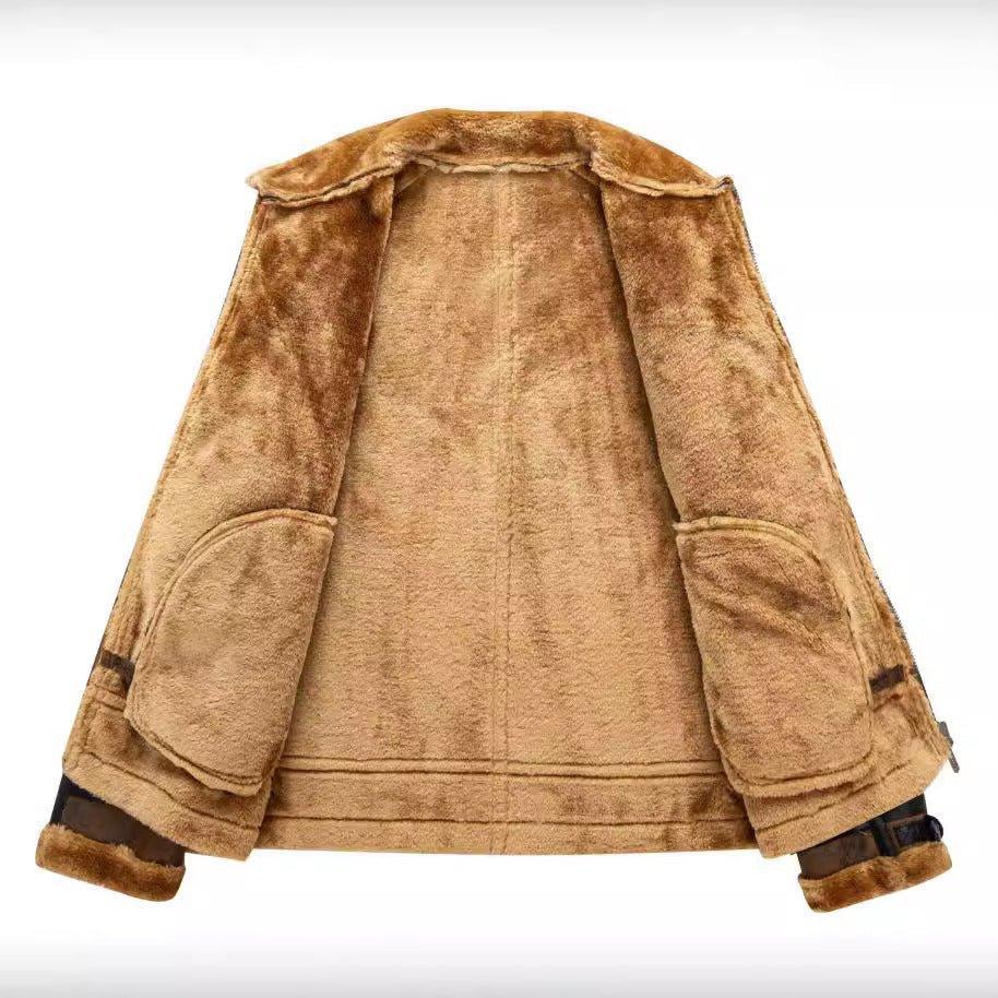 Men's Fleece-Lined Thickened Fur Suede Leather Winter Jacket