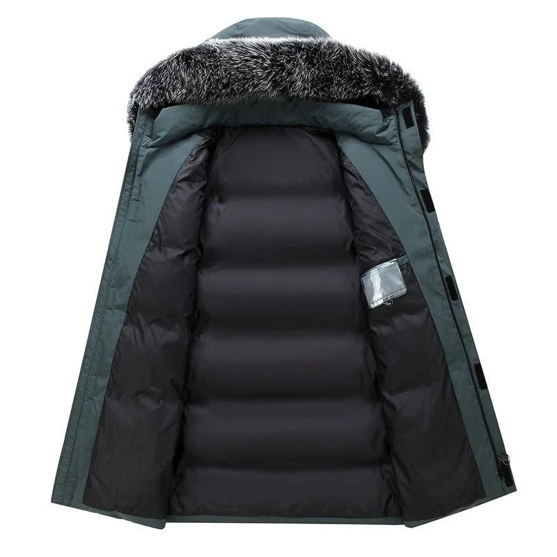 Men's Hooded Mid-Length Down Stuffed Warm Cold-Resistant Winter Jacket