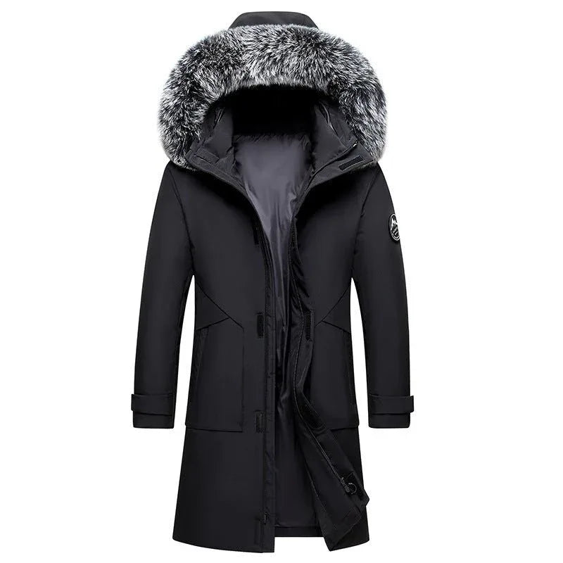 Men's Hooded Mid-Length Down Stuffed Warm Cold-Resistant Winter Jacket