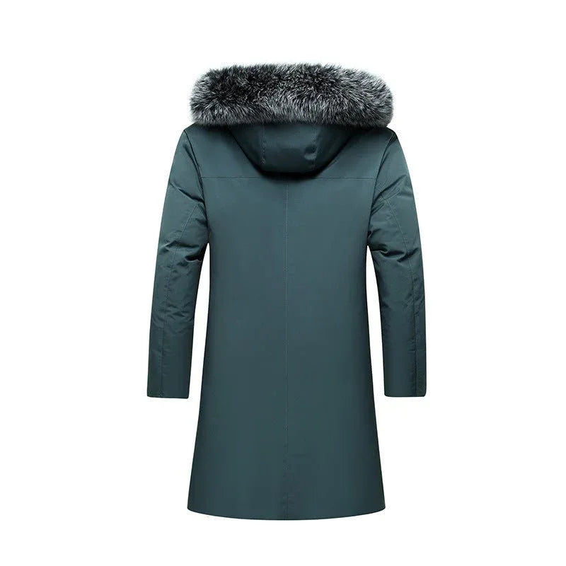 Men's Hooded Mid-Length Down Stuffed Warm Cold-Resistant Winter Jacket