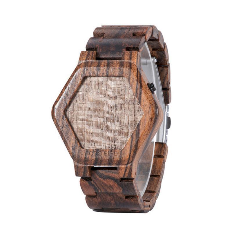 Men's LED Display Night Vision Wooden Watch