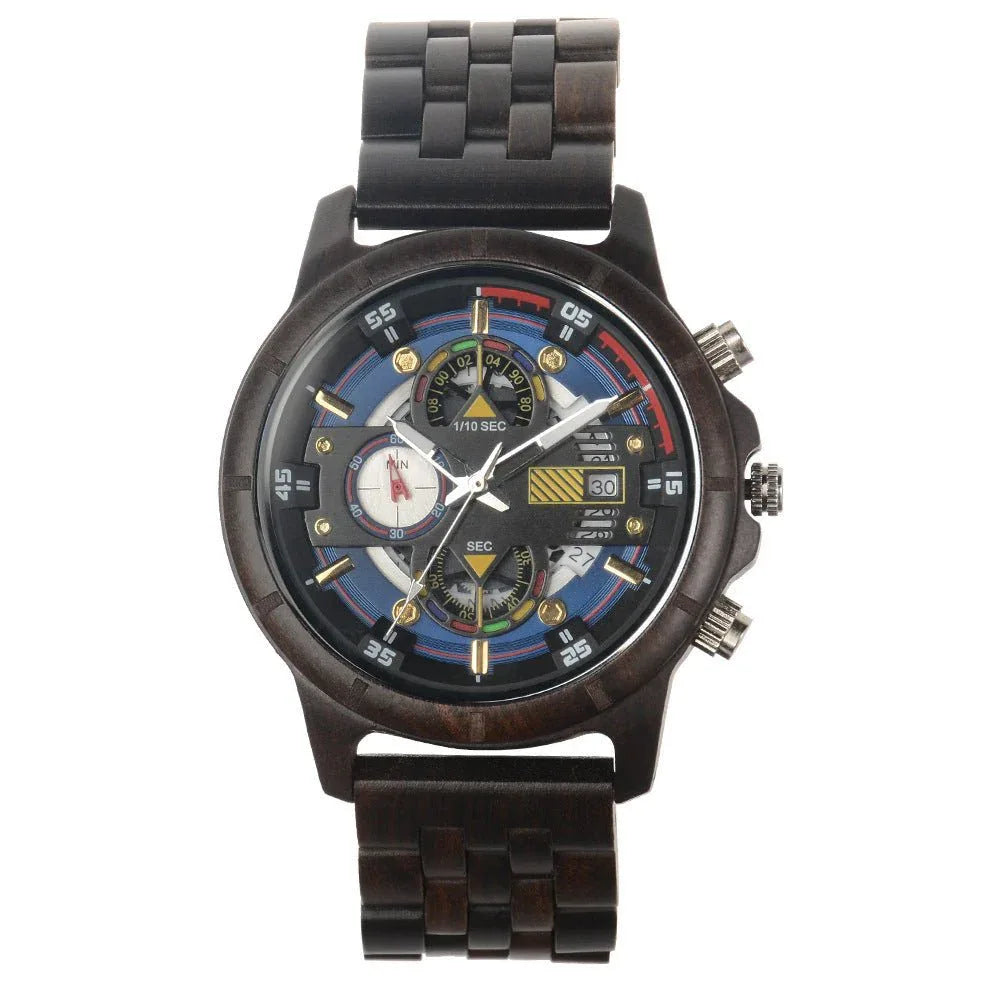 Men's Multi-Function Quartz Wooden Watch