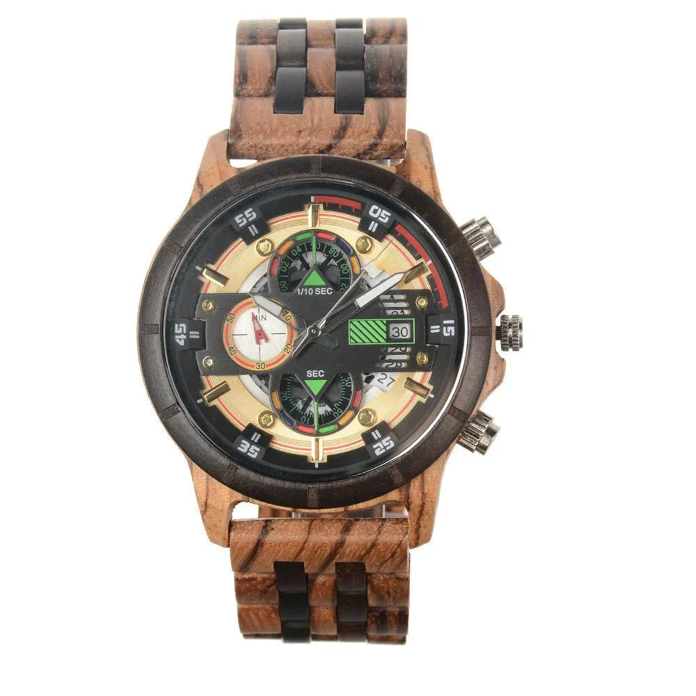 Men's Multi-Function Quartz Wooden Watch