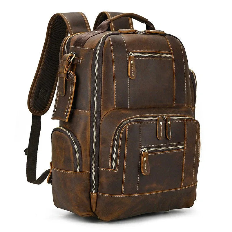 Men's Retro Backpack Student School Large Capacity Leather Bag