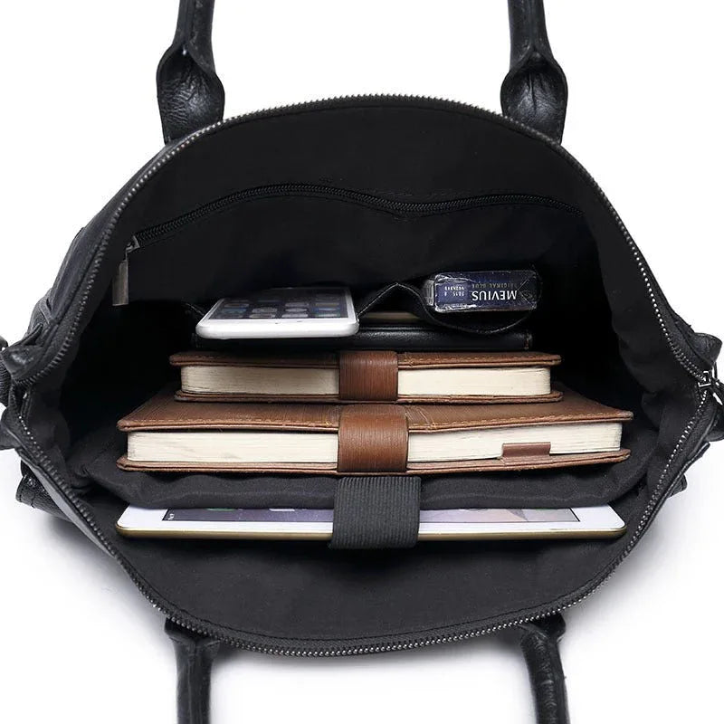 Men's Retro Black Casual Travel Shoulder Computer Bag With Adjustable Shoulder Strap