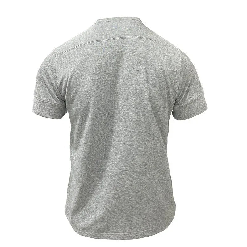 Men's Round Neck Short Sleeve Chest Pocket Polo Shirt