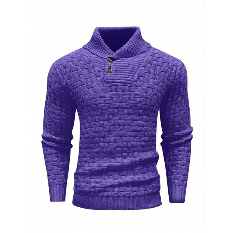 Men's Slim Fit Turtleneck Sweater Designed With Buttons