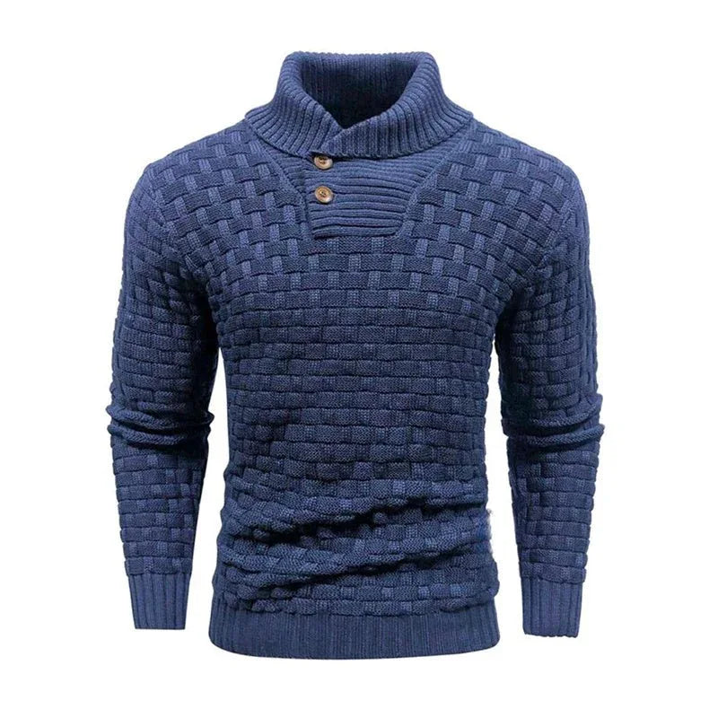 Men's Slim Fit Turtleneck Sweater Designed With Buttons